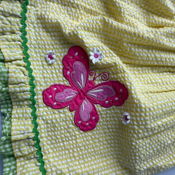 Vibrant Yellow Kids Dress with Pink Butterfly - Picture 3 of 4